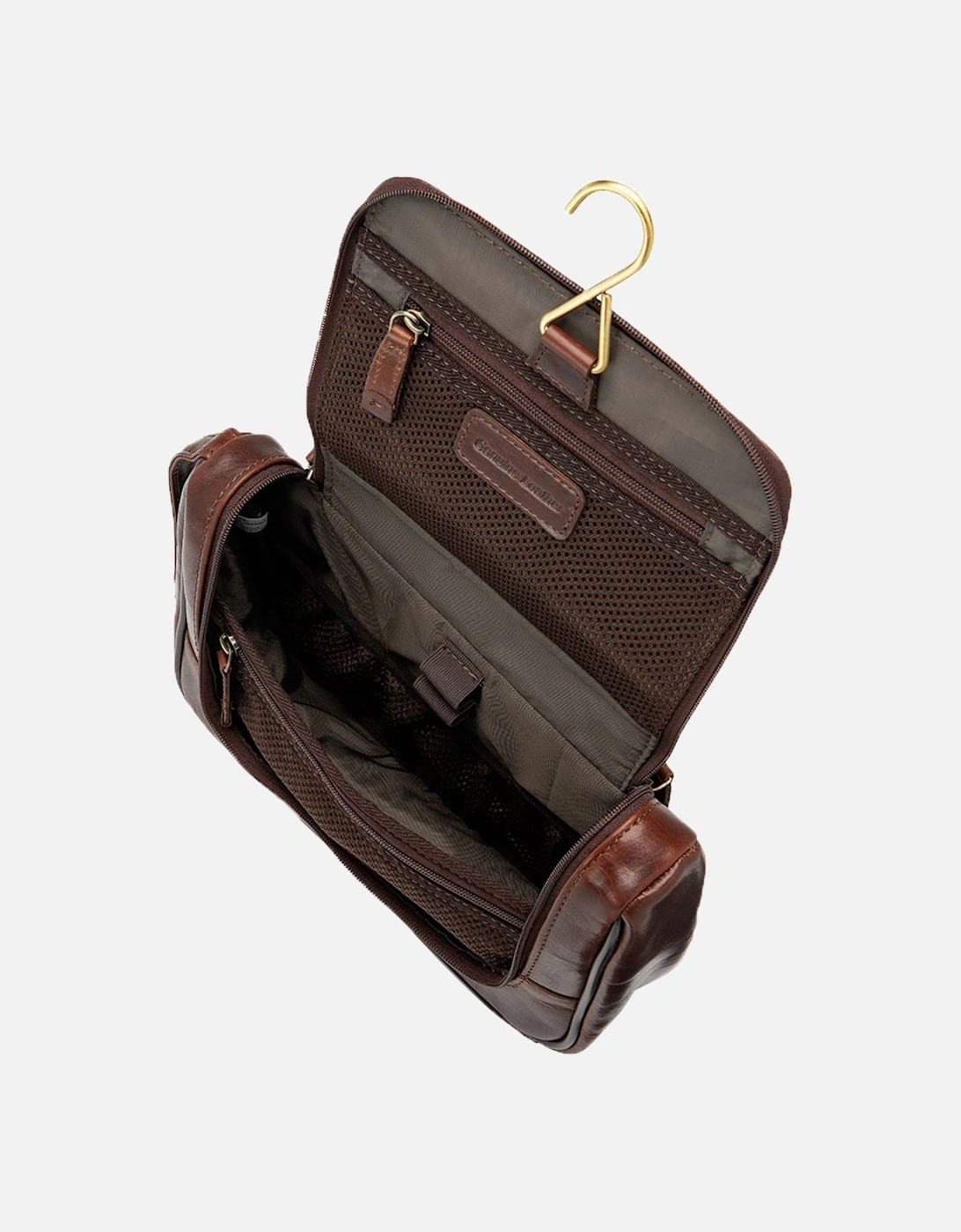 Severn Leather Hanging Wash Bag Brown
