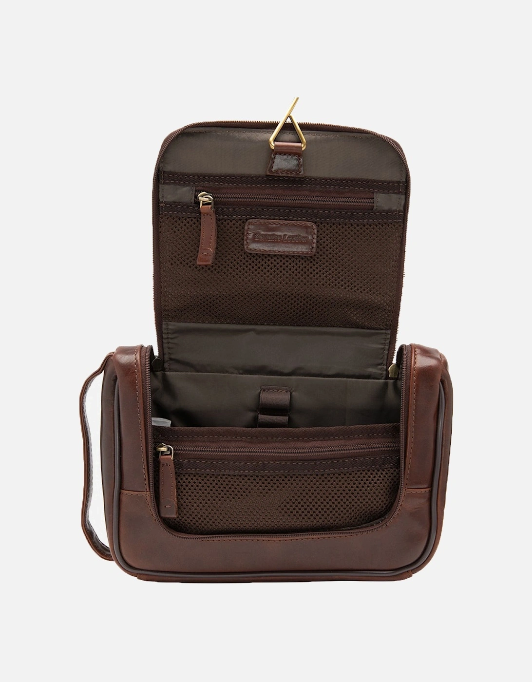 Severn Leather Hanging Wash Bag Brown