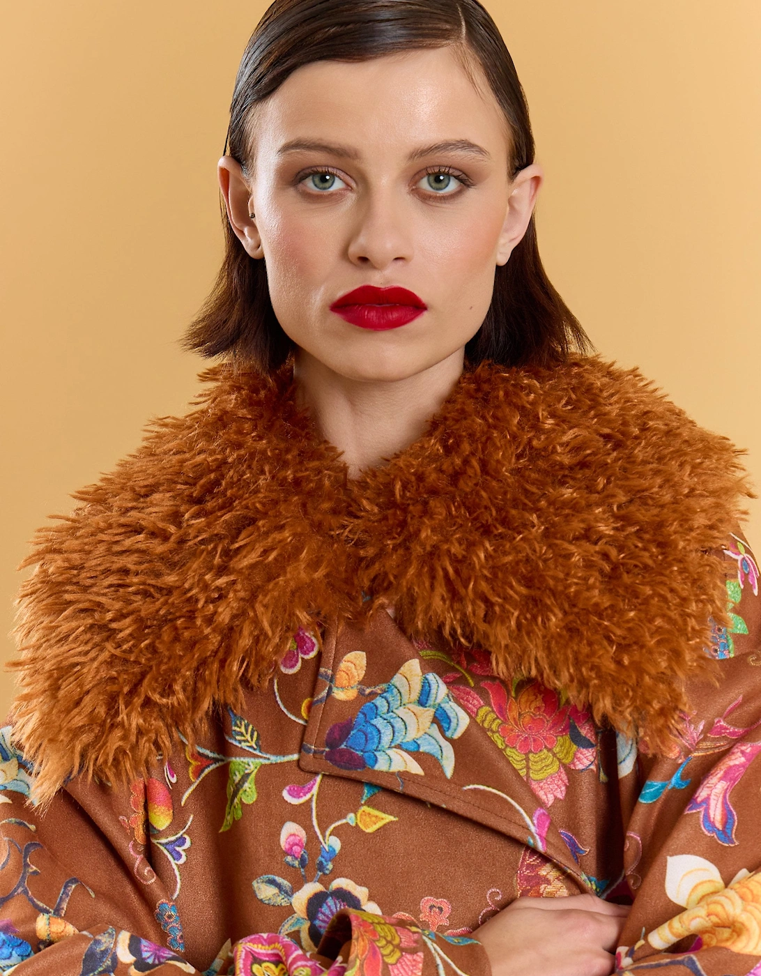 Brown Faux Suede Embroidery Effect Trench Coat