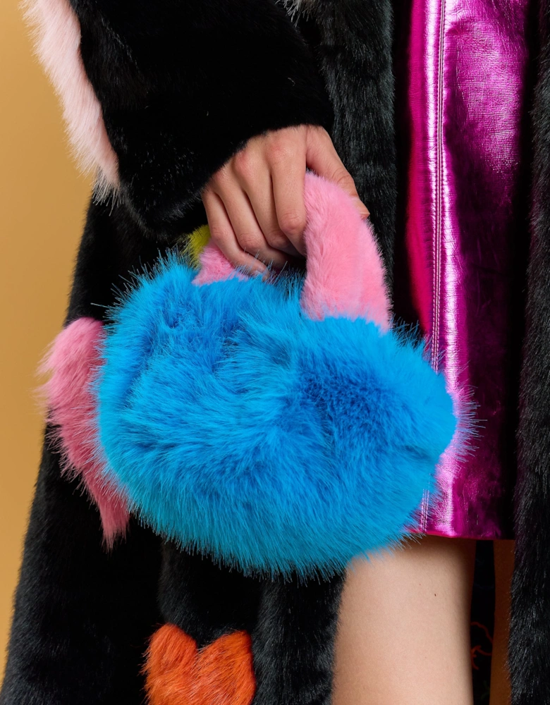 Blue and Pink Bamboo Faux Fur Bag