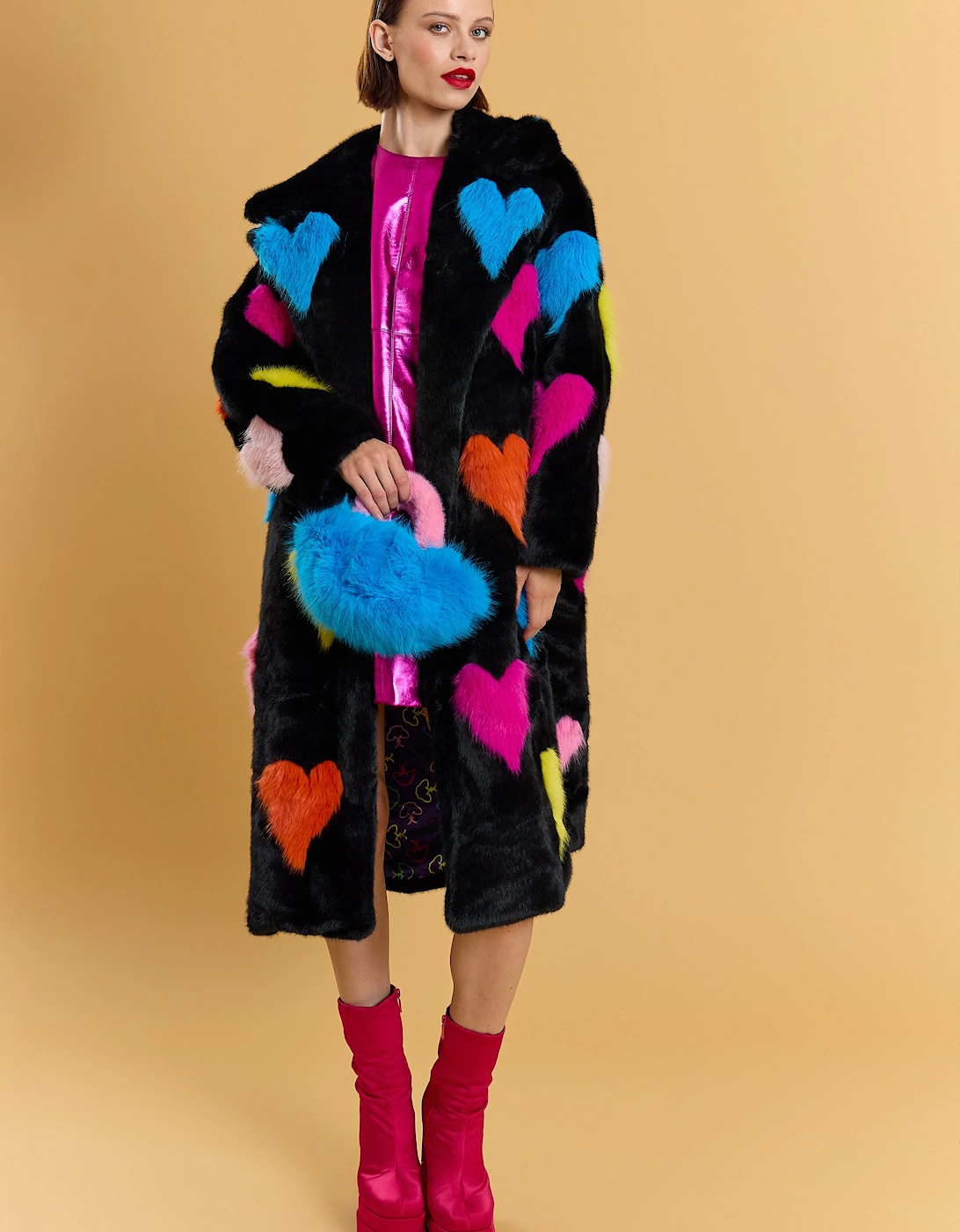 Blue and Pink Bamboo Faux Fur Bag