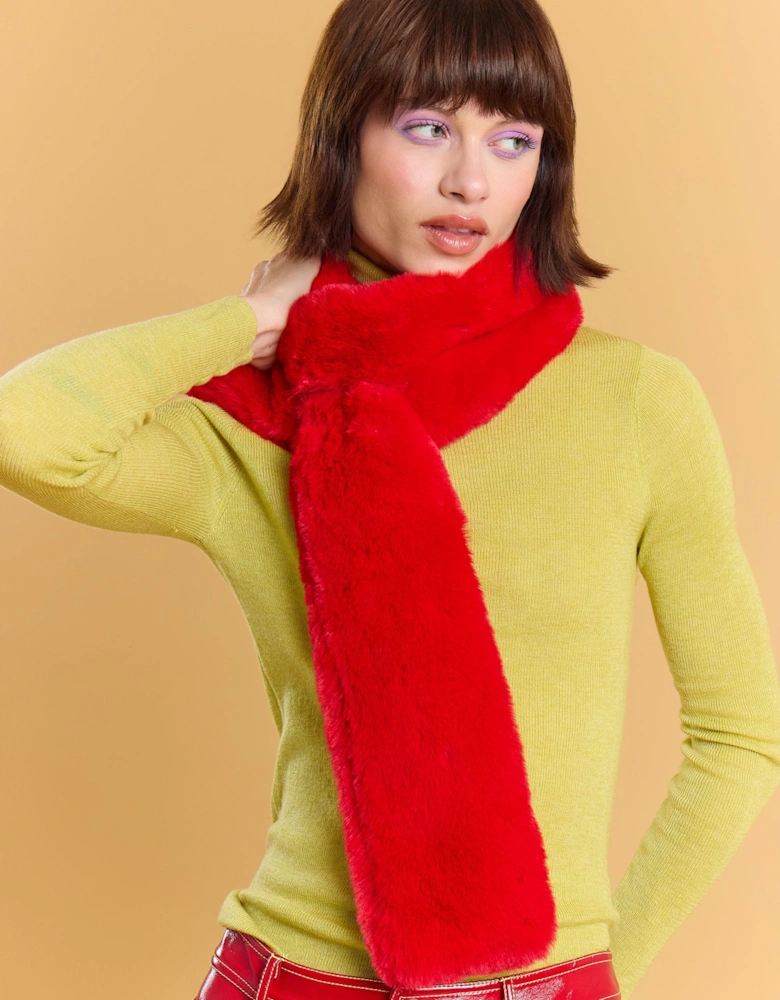 Red Faux Fur Keyhole Scarf