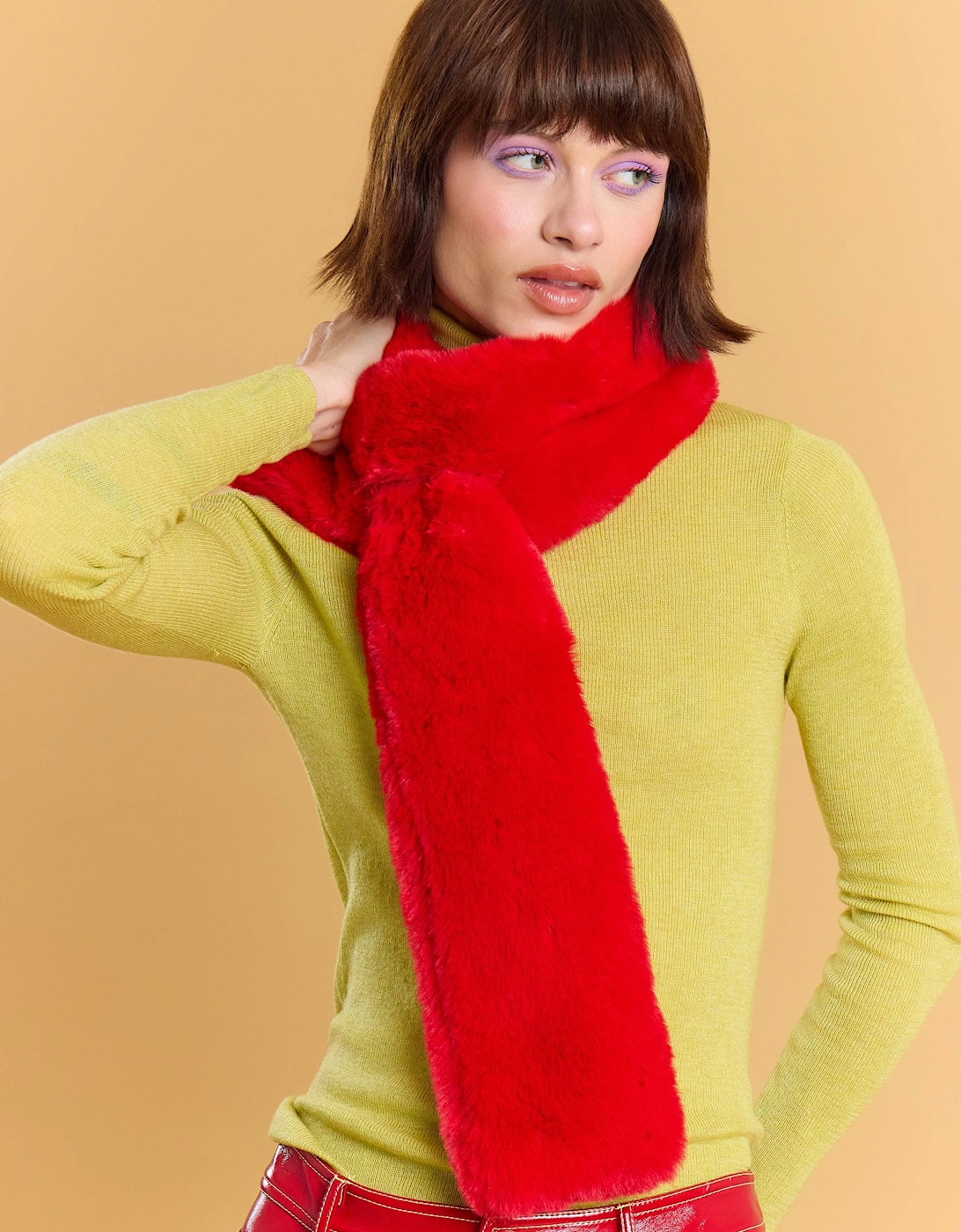 Red Faux Fur Keyhole Scarf