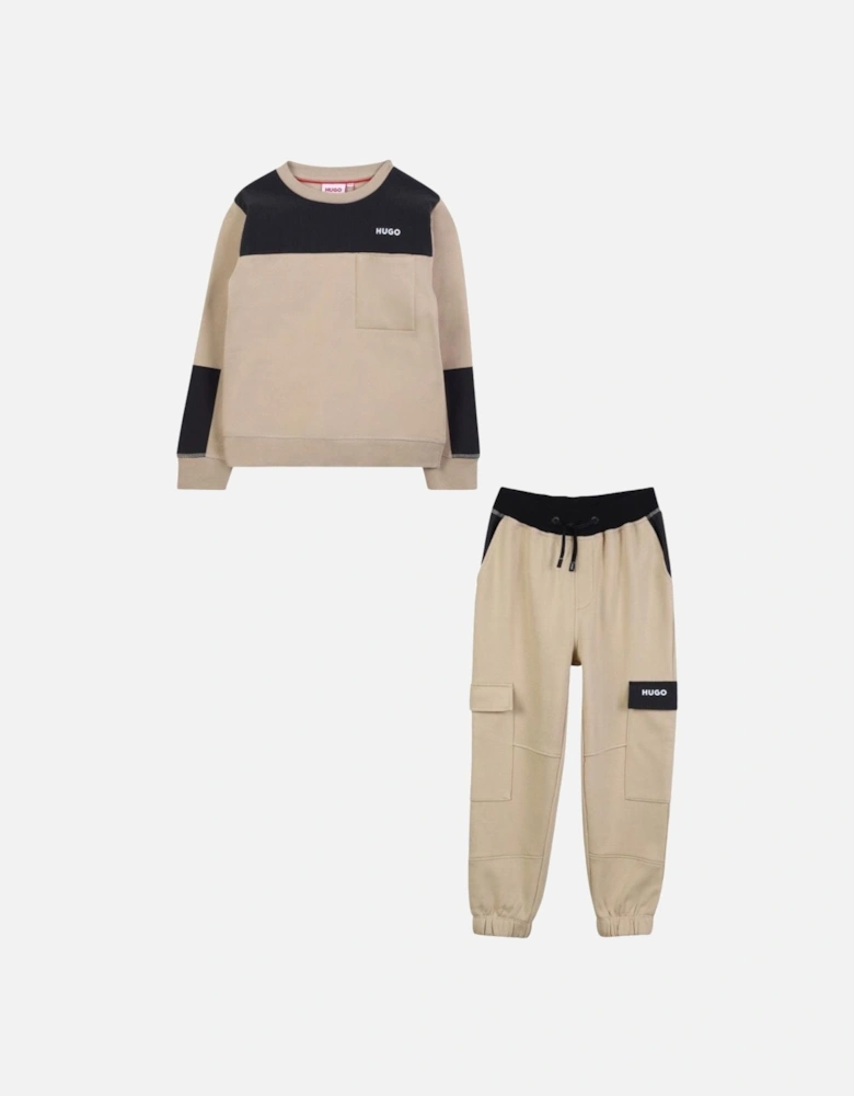 HUGO BOYS BEIGE/BLACK TRACKSUIT G00449/G00477