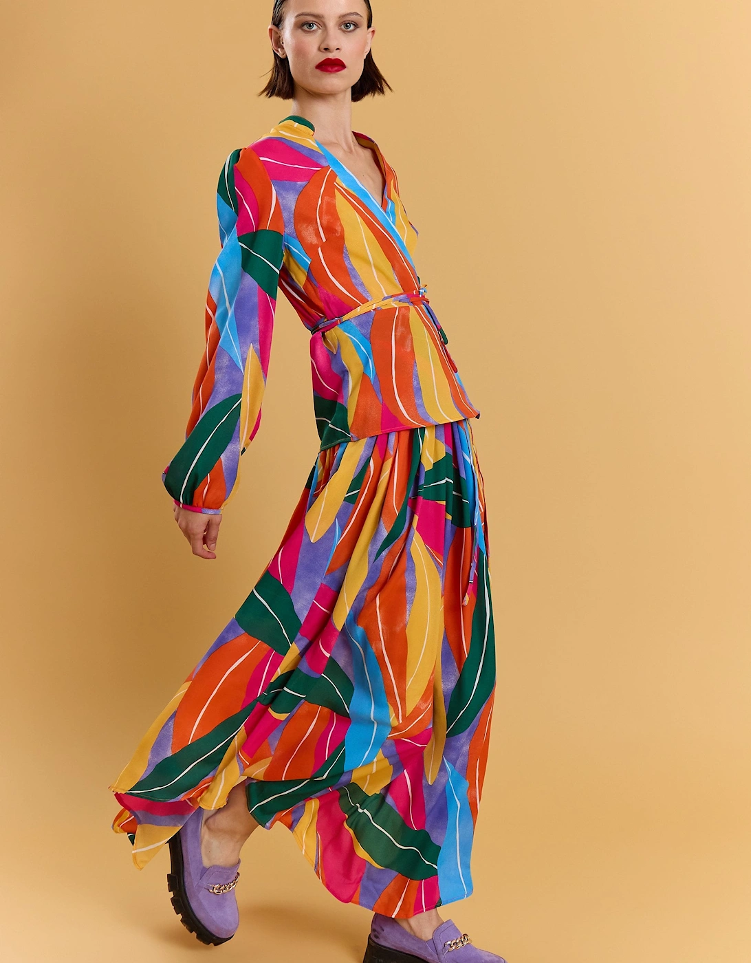 Tencel Blend Multi Print Wrap Shirt