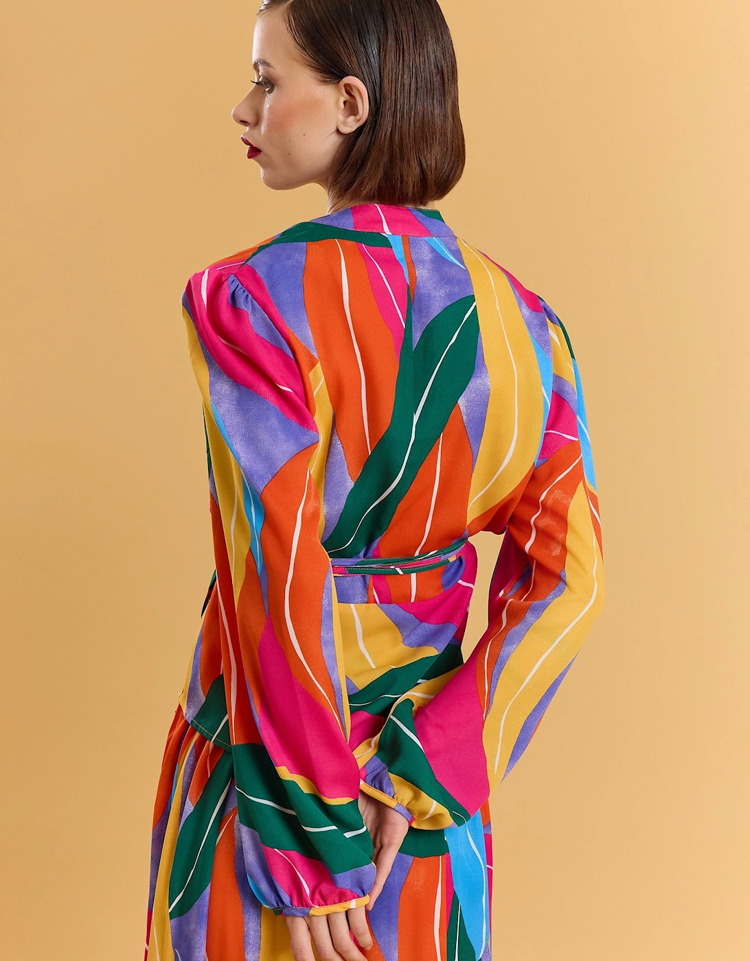 Tencel Blend Multi Print Wrap Shirt