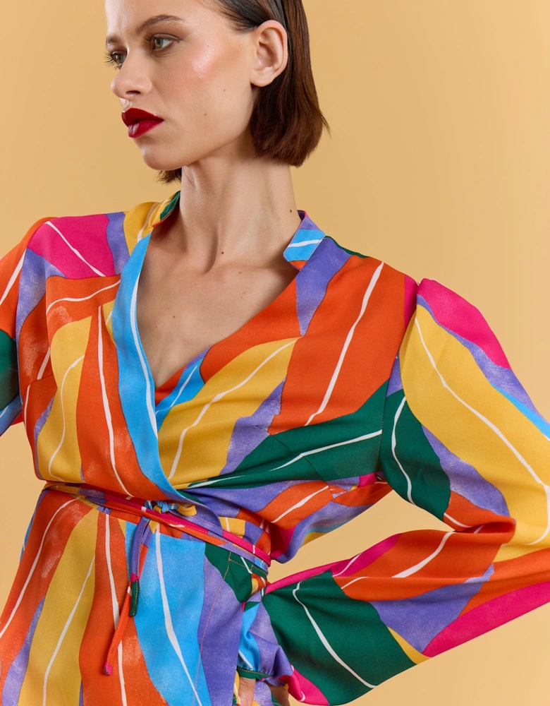 Tencel Blend Multi Print Wrap Shirt