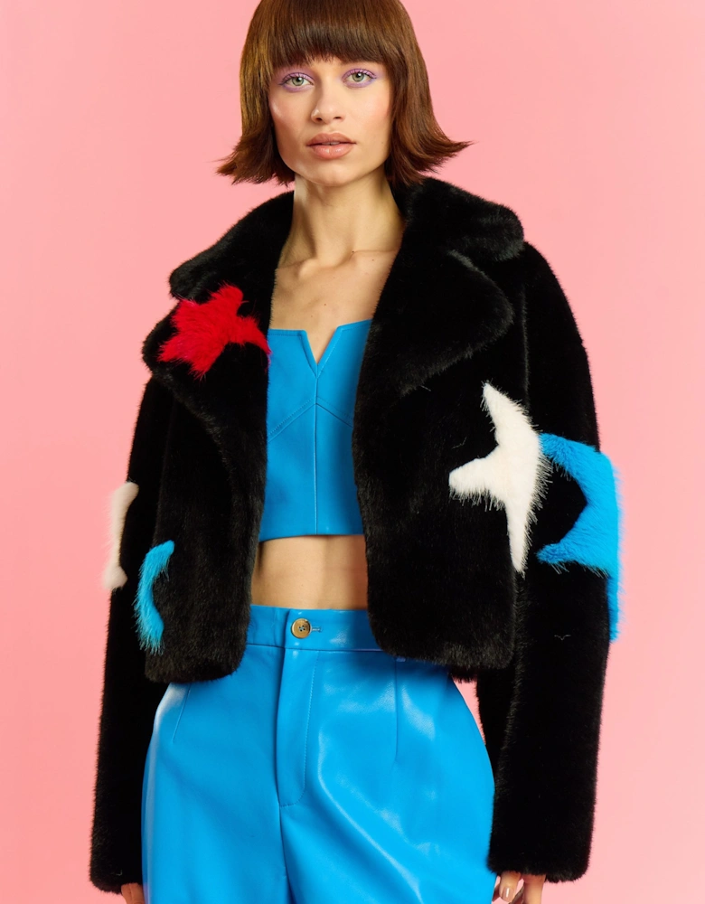 Black Hand Made Five Star Bamboo Blend Faux Fur Jacket