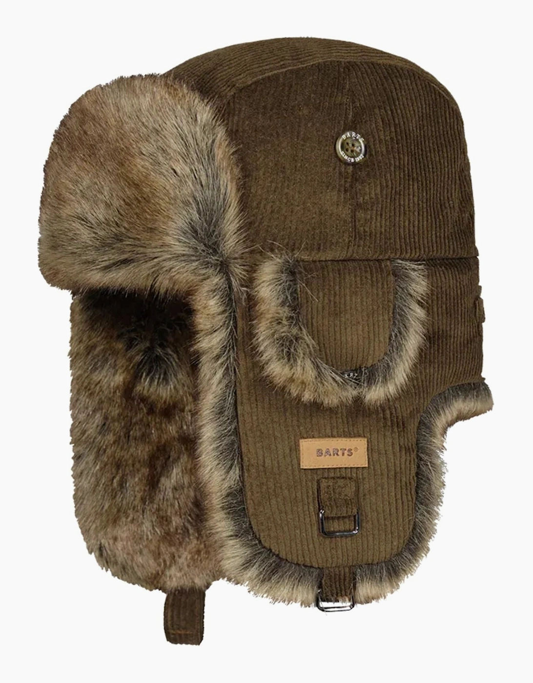 Barts Women's Brown Rib Cord Faux Fur Lining Strap Bomber Hat - Size One Size