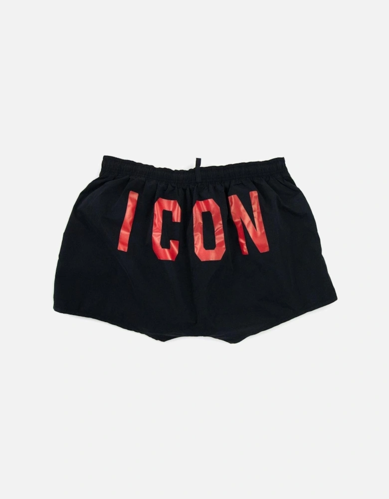 Red Icon Logo Swim Shorts in Black