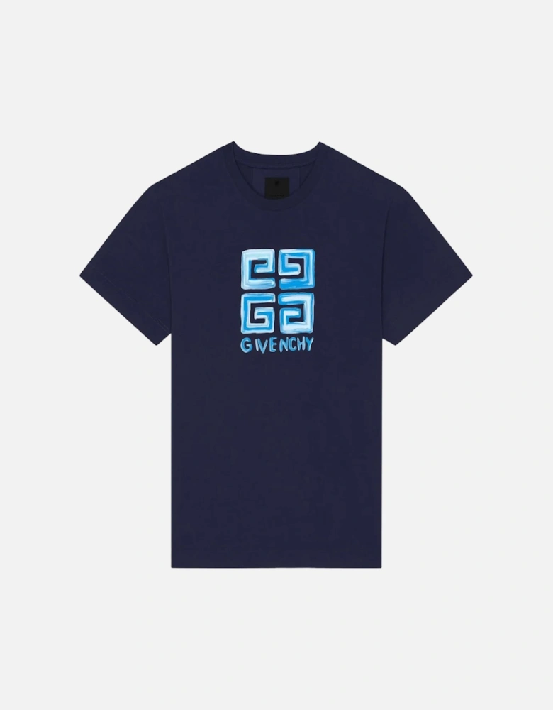 4G Sketch Logo Slim Fit T-Shirt in Navy Blue