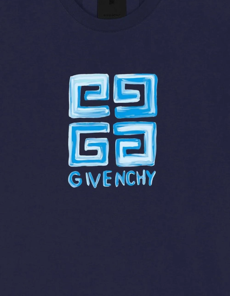 4G Sketch Logo Slim Fit T-Shirt in Navy Blue
