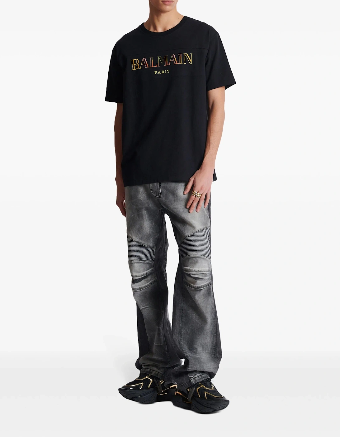 Paris Multi-Coloured Embroidered Logo T-Shirt in Black