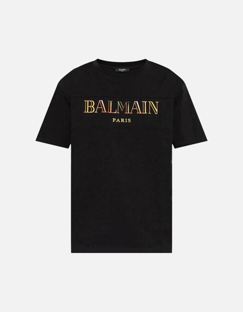 Paris Multi-Coloured Embroidered Logo T-Shirt in Black