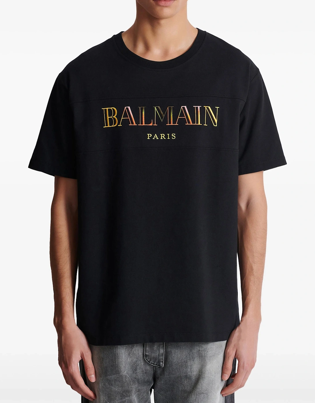 Paris Multi-Coloured Embroidered Logo T-Shirt in Black