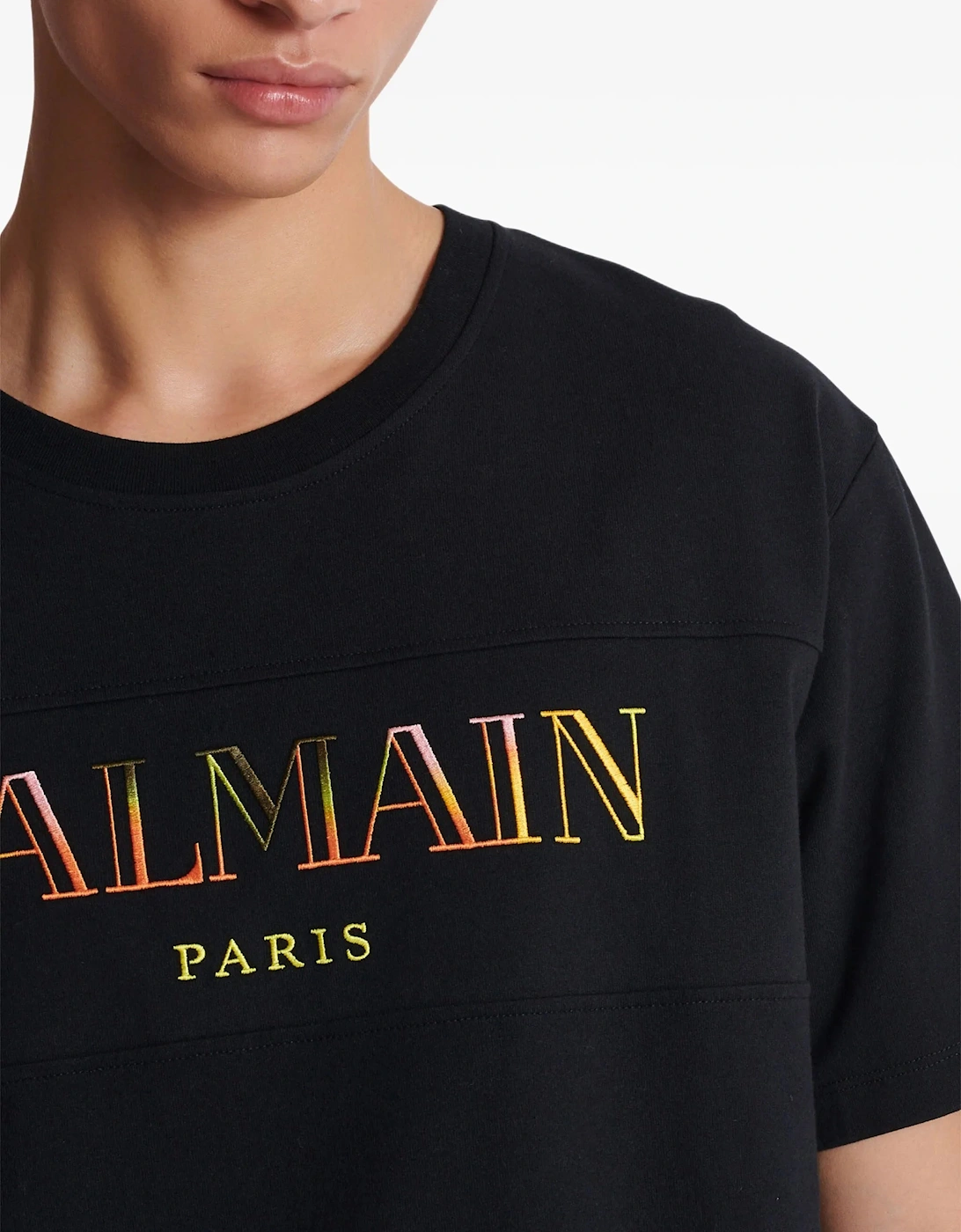 Paris Multi-Coloured Embroidered Logo T-Shirt in Black
