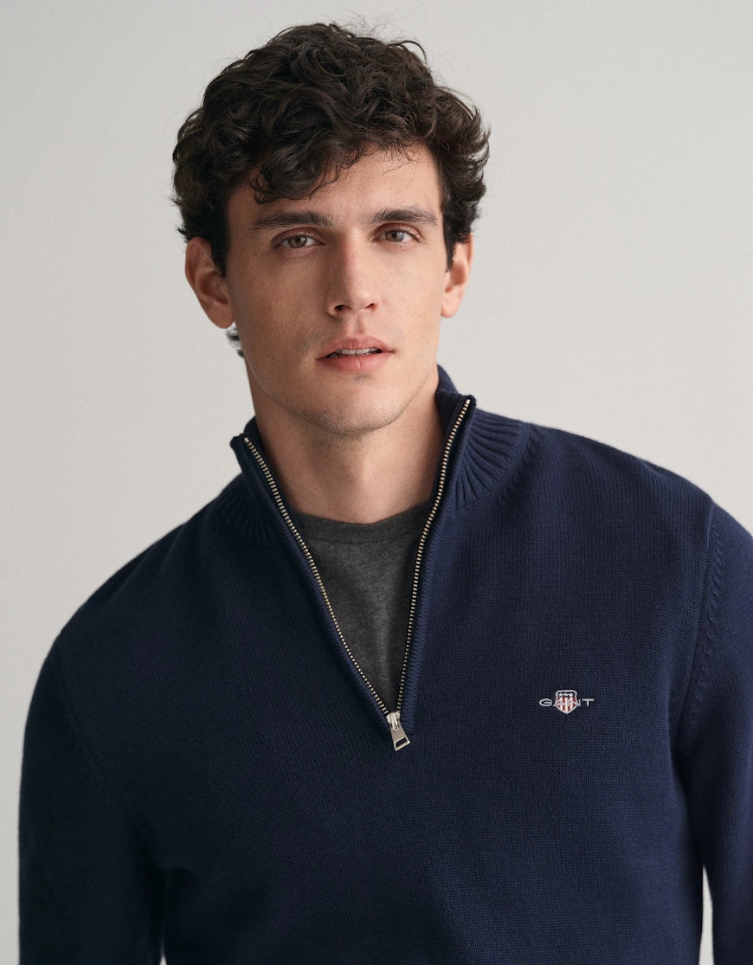 Casual Cotton Half Zip Top, Evening Blue