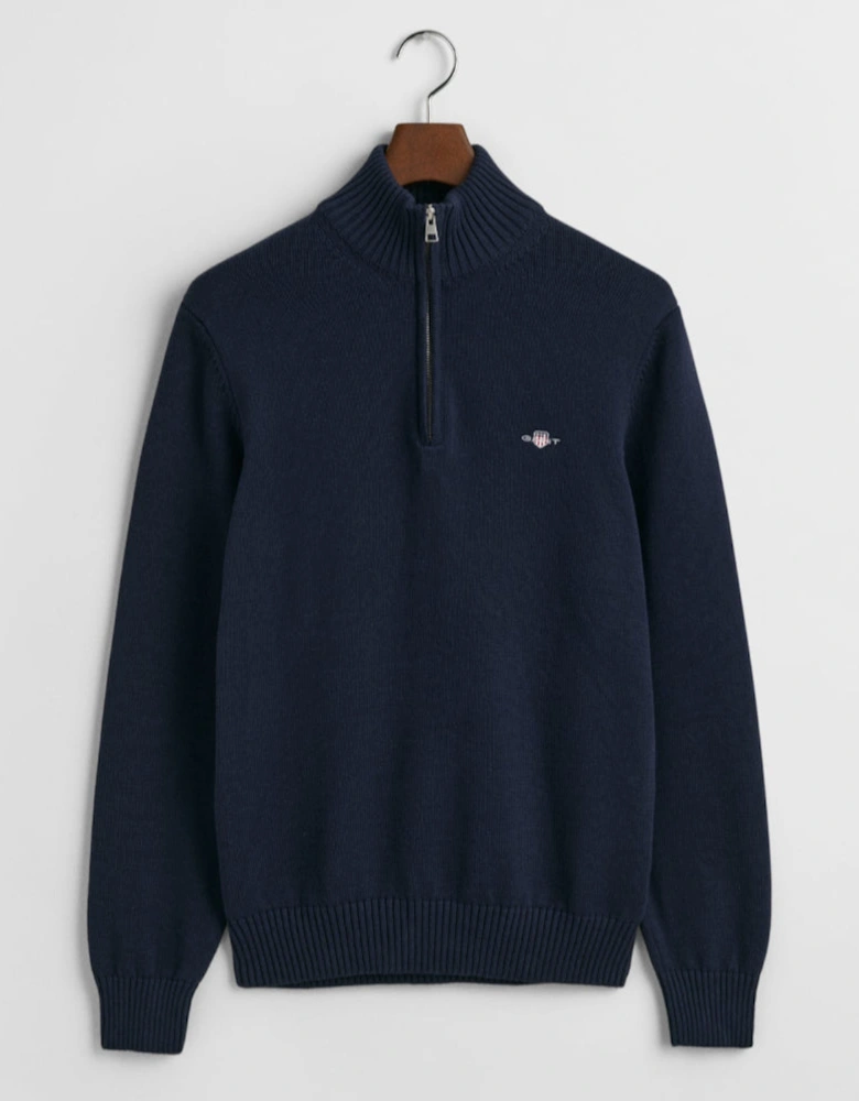 Casual Cotton Half Zip Top, Evening Blue