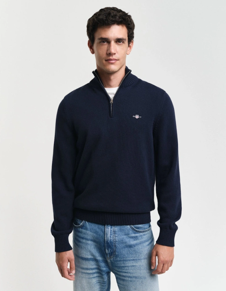 Casual Cotton Half Zip Top, Evening Blue