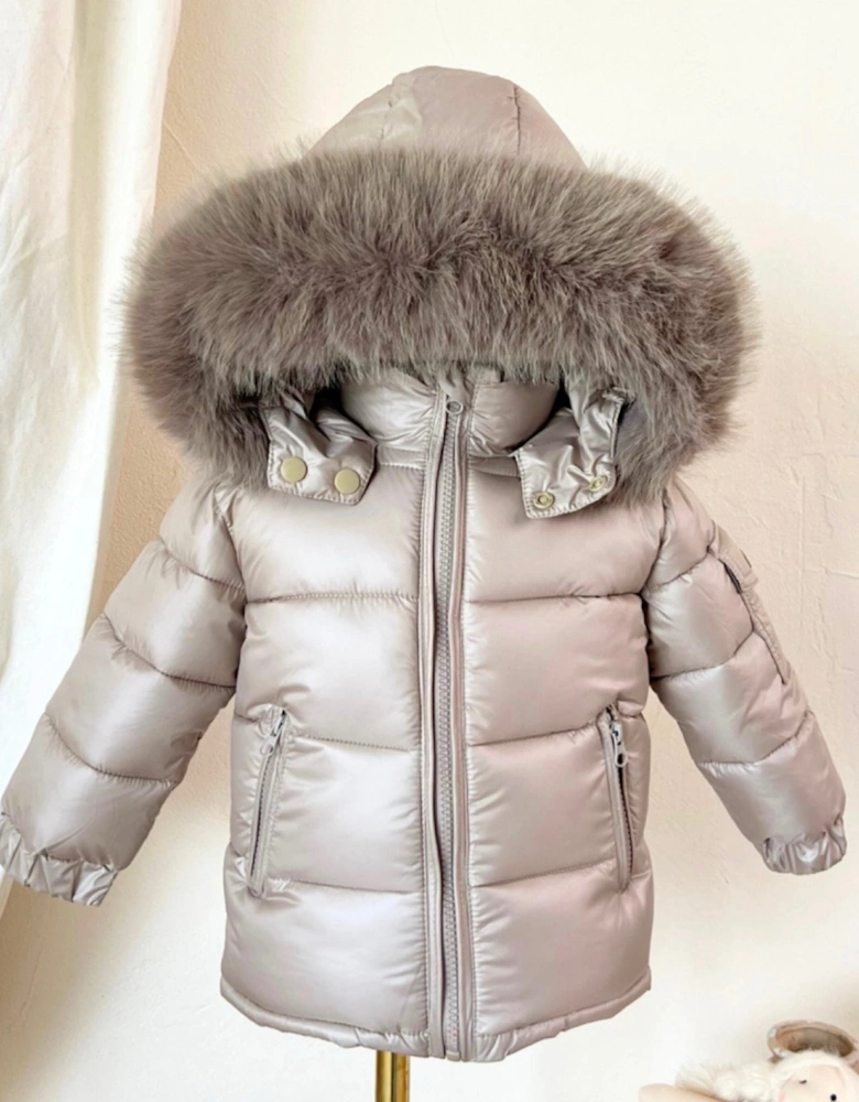 Irish Cream Faux Fur Puffer Coat