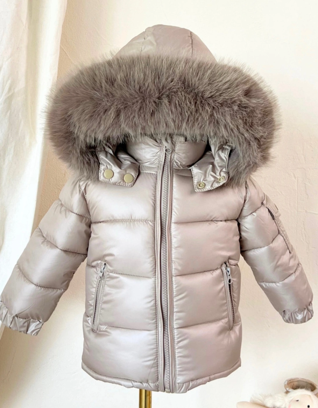 Irish Cream Faux Fur Puffer Coat, 4 of 3
