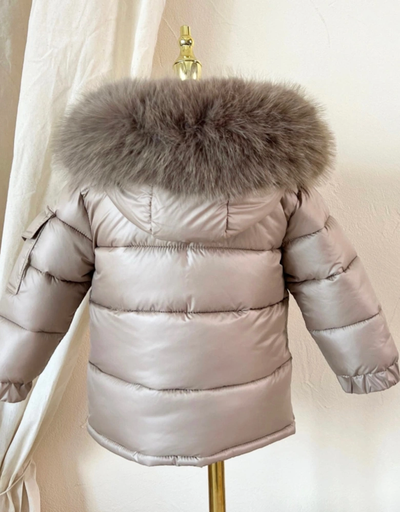 Irish Cream Faux Fur Puffer Coat