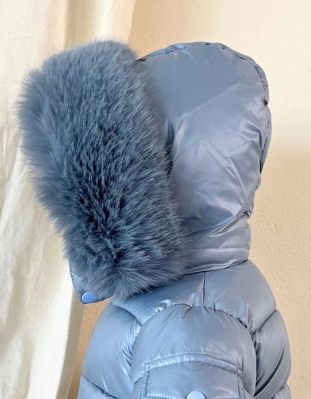 Boys Spring Blue Faux Fur Puffer Coat