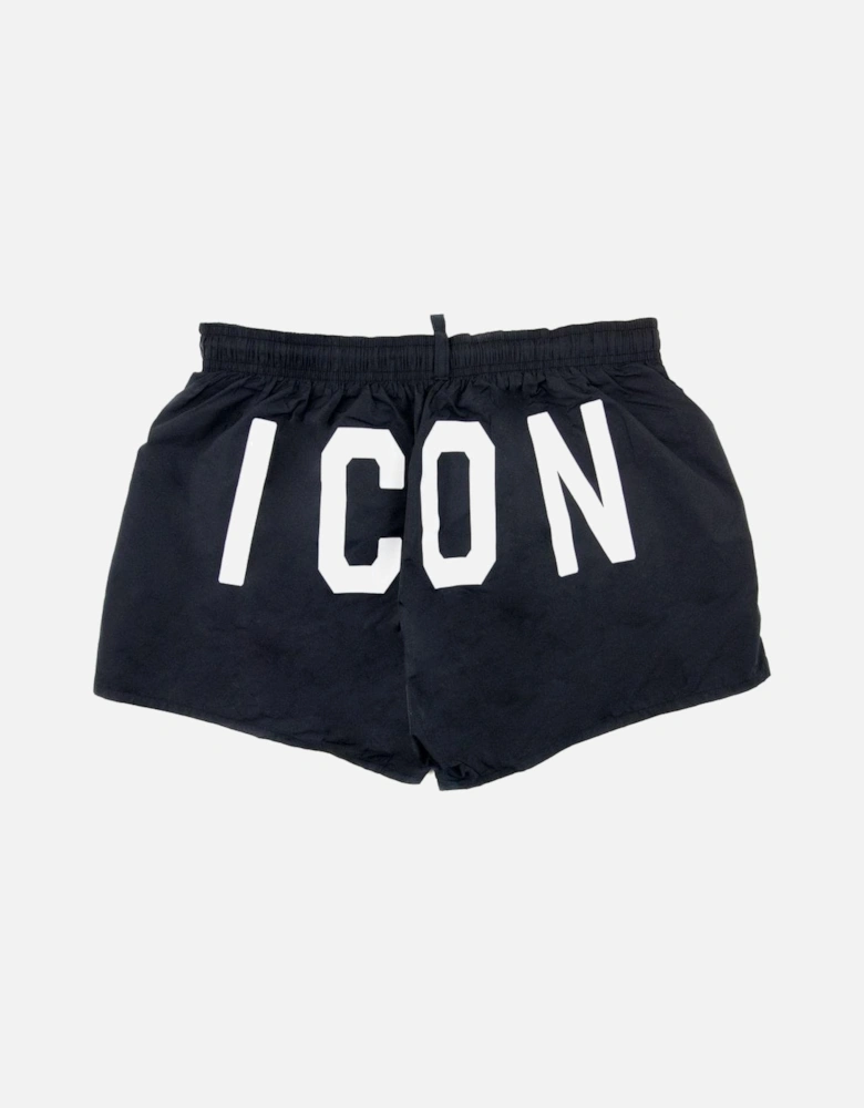 White Icon Logo Swim Shorts in Black