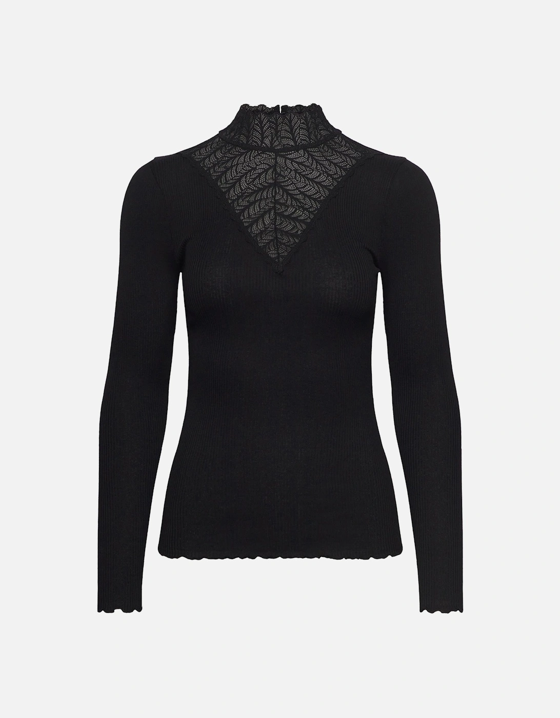 Beatha silk long sleeve tee with high lace neck black, 3 of 2