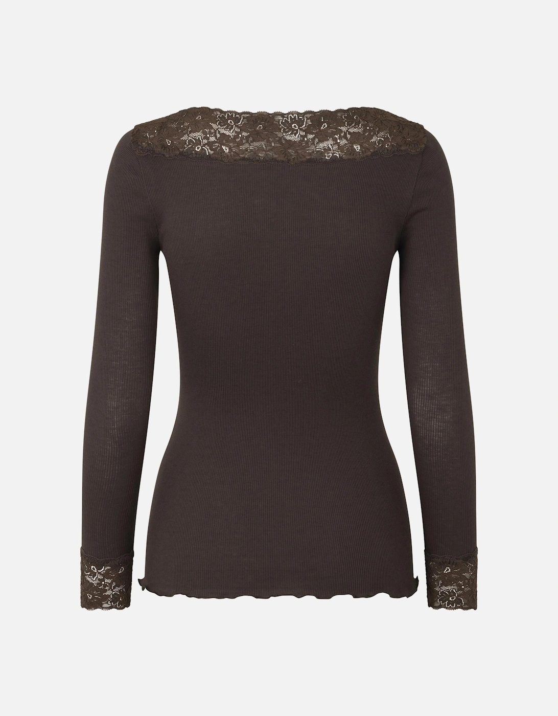 Bernadine organic long sleeve v neck lace t shirt in fudge