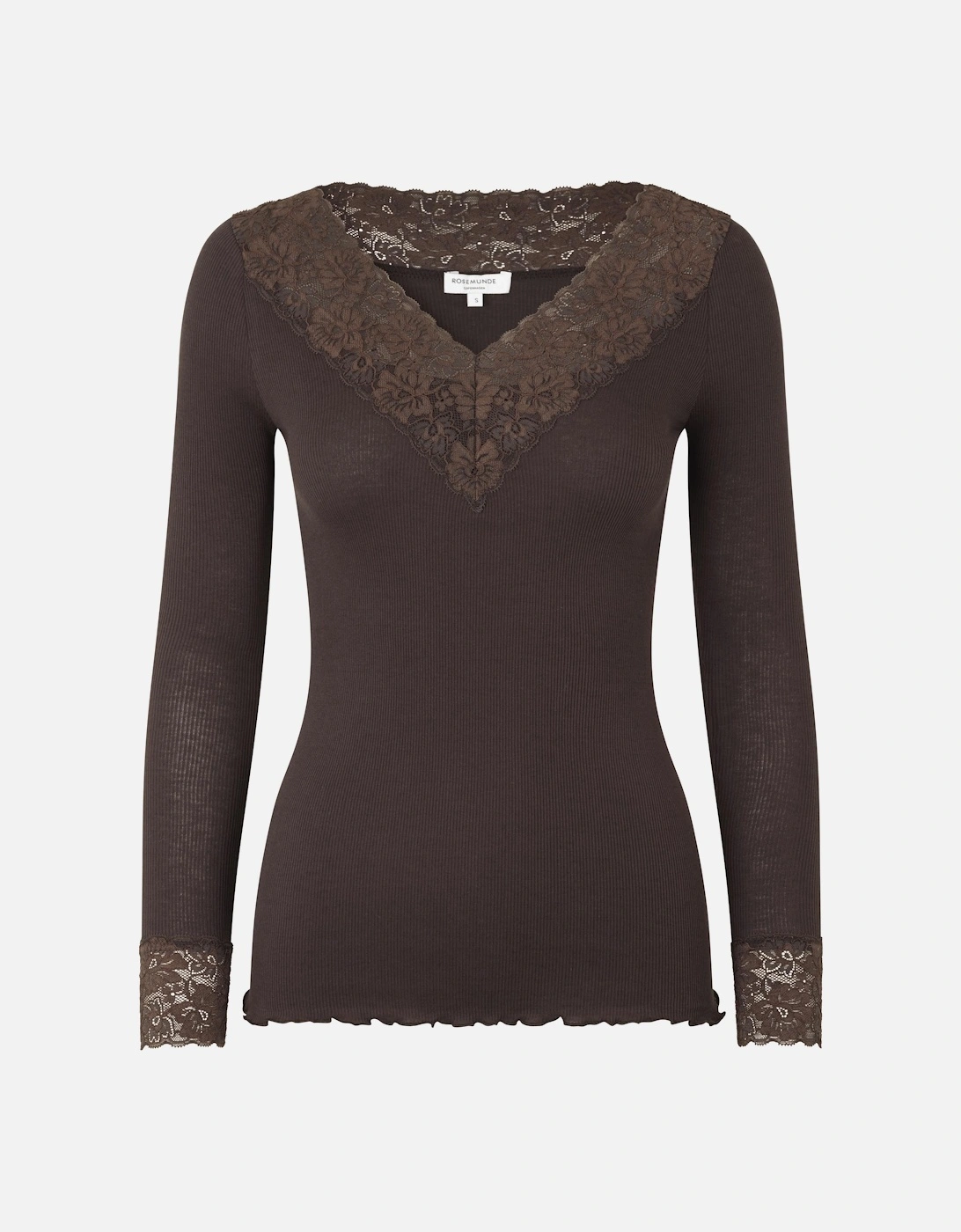 Bernadine organic long sleeve v neck lace t shirt in fudge, 3 of 2