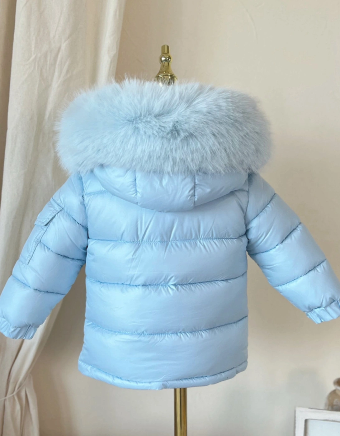 Boys Baby Blue Faux Fur Puffer Coat