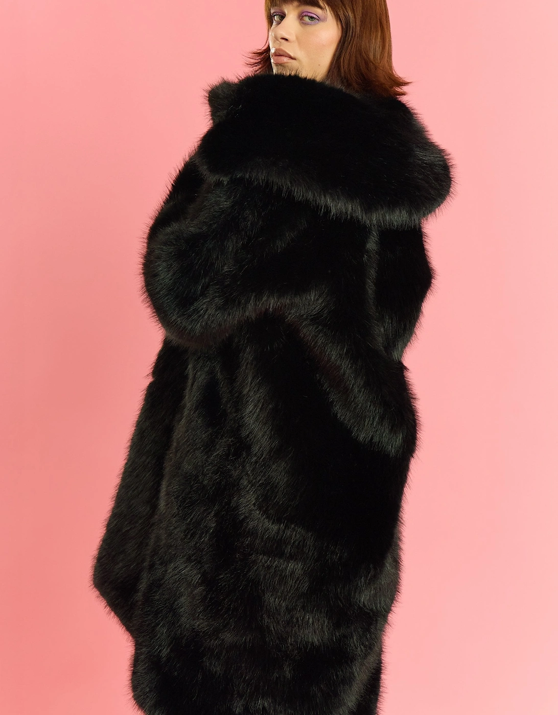 Black Bamboo Faux Fur Cream Coat