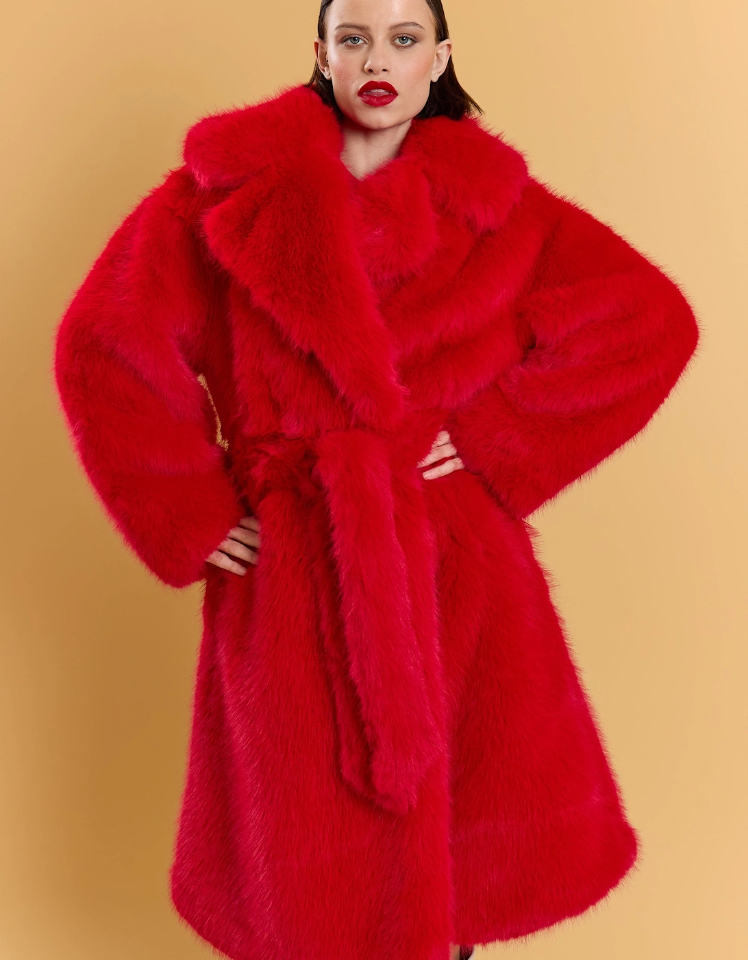 Red Bamboo Faux Fur Cream Coat, 5 of 4