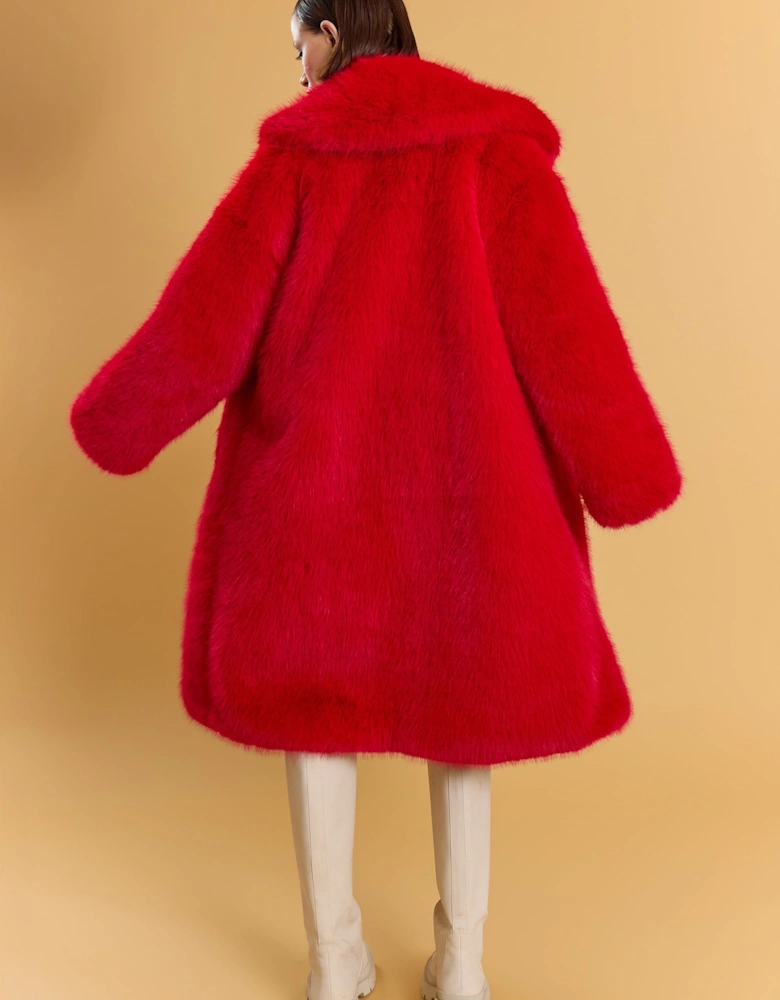 Red Bamboo Faux Fur Cream Coat
