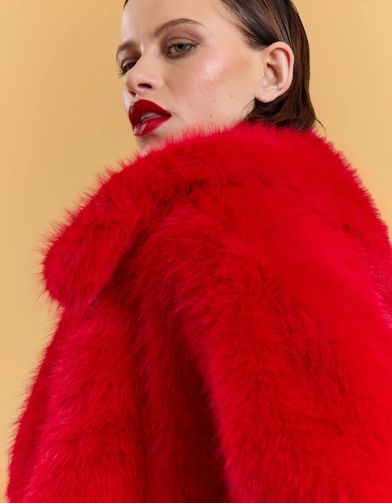 Red Bamboo Faux Fur Cream Coat