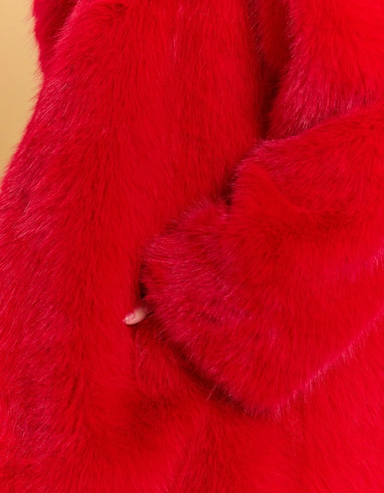 Red Bamboo Faux Fur Cream Coat