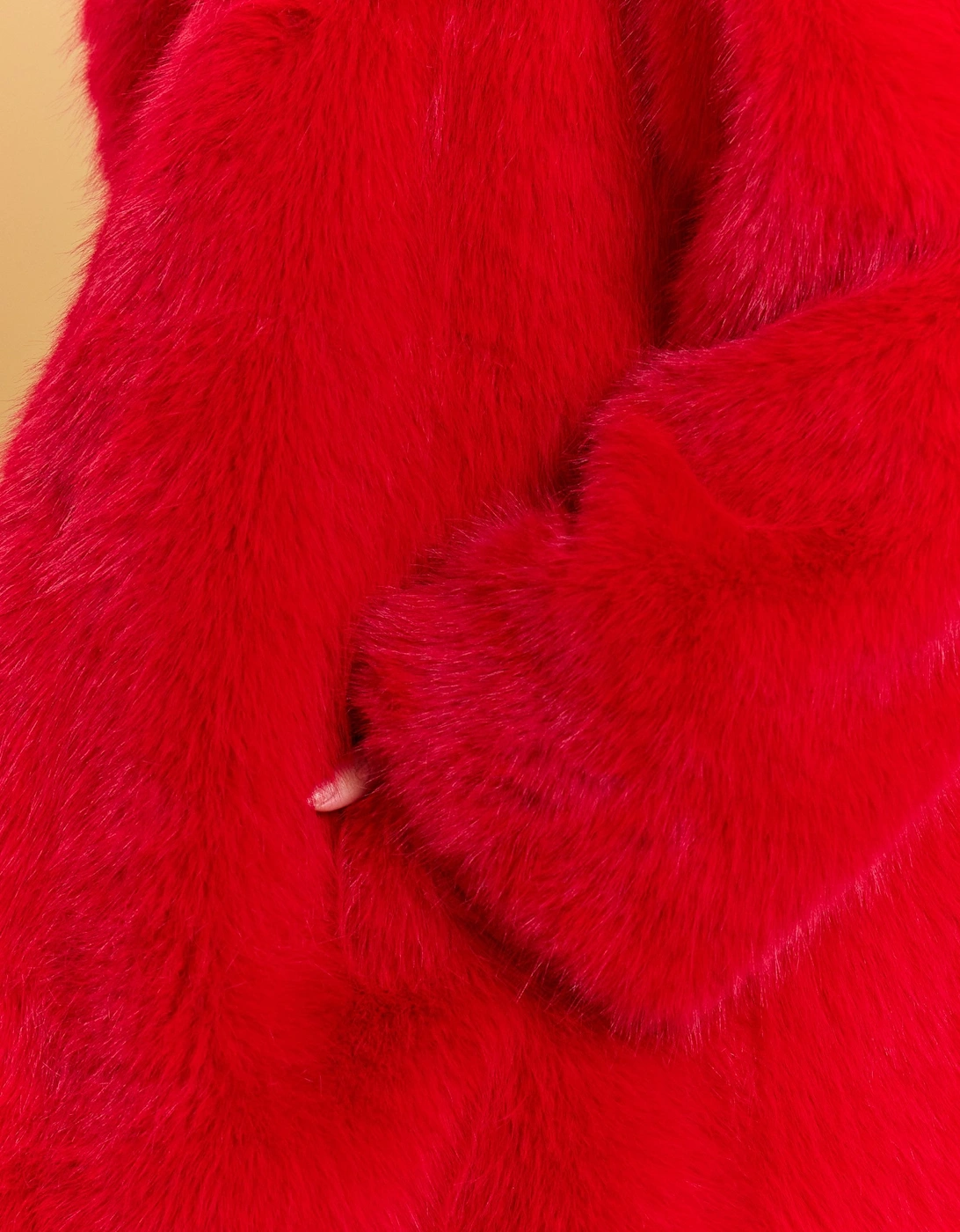 Red Bamboo Faux Fur Cream Coat
