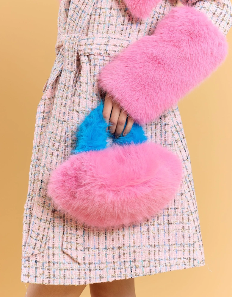 Pink and Blue Bamboo Faux Fur Bag