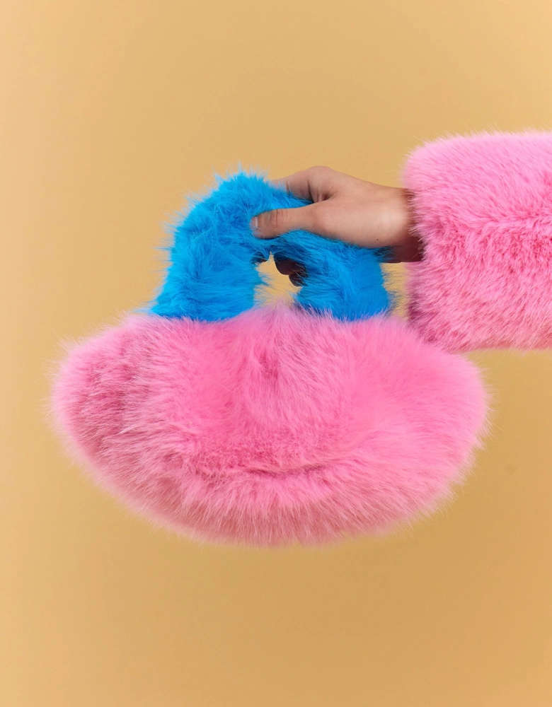Pink and Blue Bamboo Faux Fur Bag