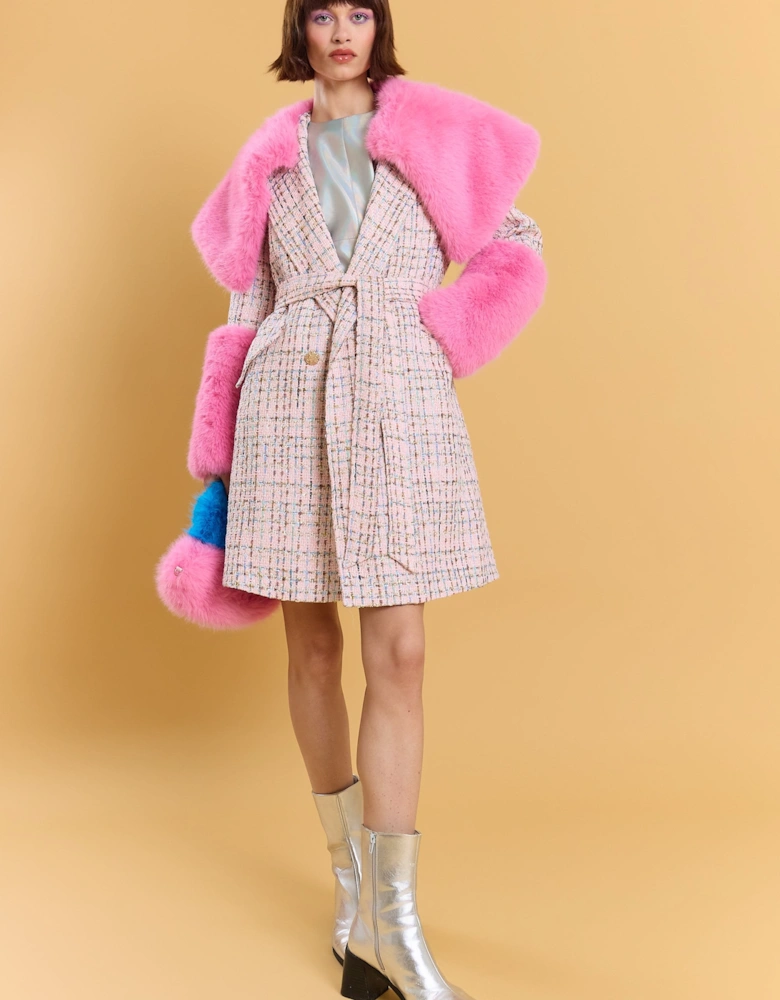 Pink and Blue Bamboo Faux Fur Bag