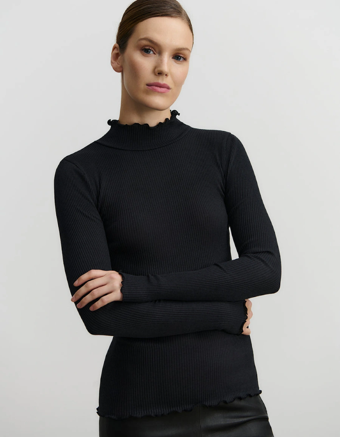 Rosemunde Women's Johanne wool blend long sleeve layering top - Black - Size: 10/8