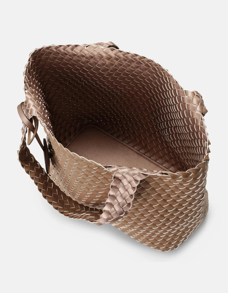 Braided tote bag in mocca metallic mocca