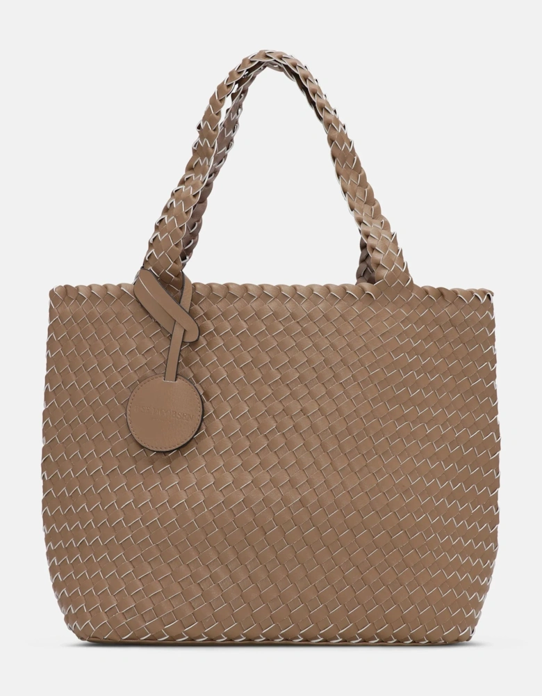 Braided tote bag in mocca metallic mocca