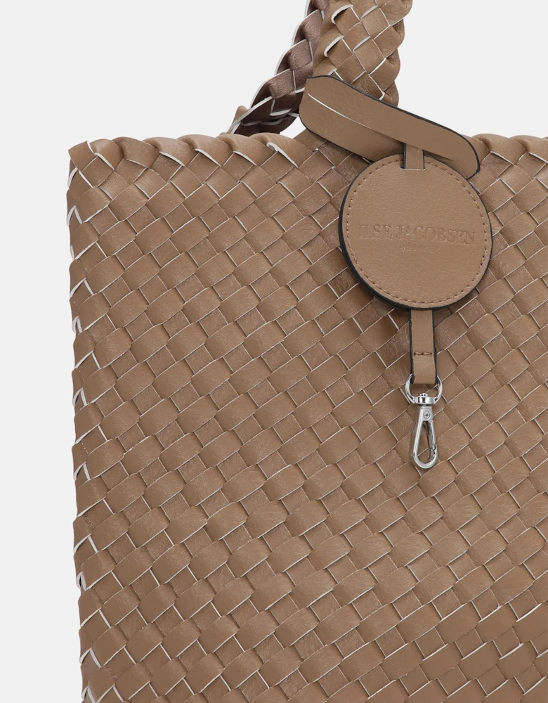 Braided tote bag in mocca metallic mocca