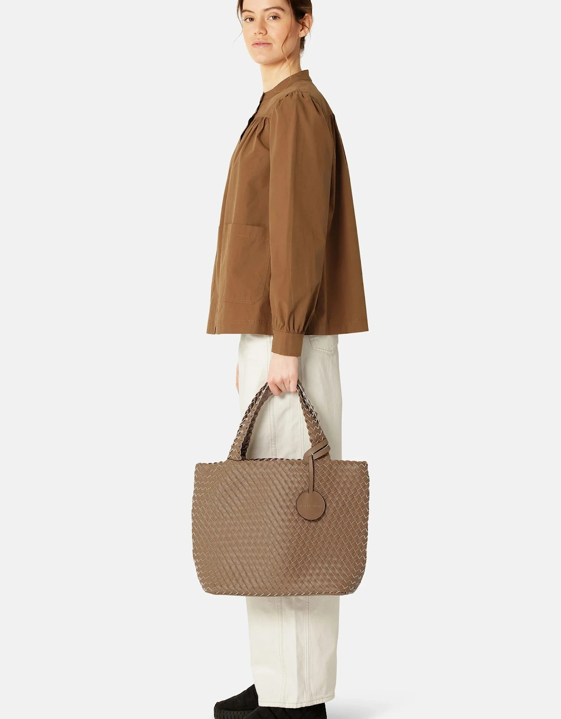 Braided tote bag in mocca metallic mocca
