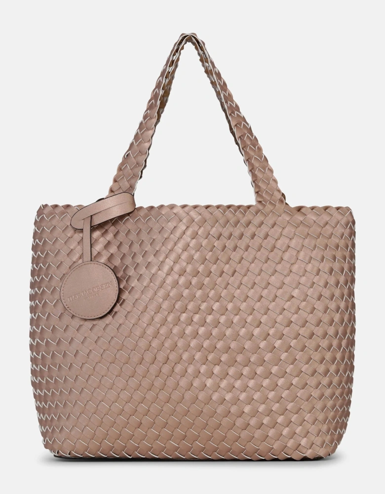 Braided tote bag in mocca metallic mocca