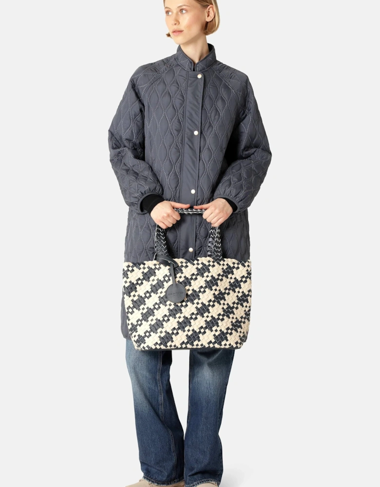 Houndstooth braided shopper in ombre blue/ light sand