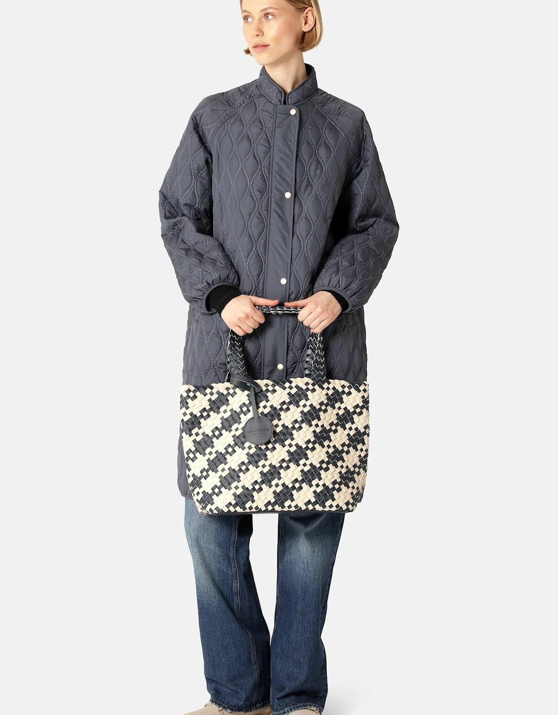 Houndstooth braided shopper in ombre blue/ light sand