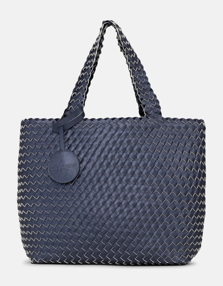 Houndstooth braided shopper in ombre blue/ light sand